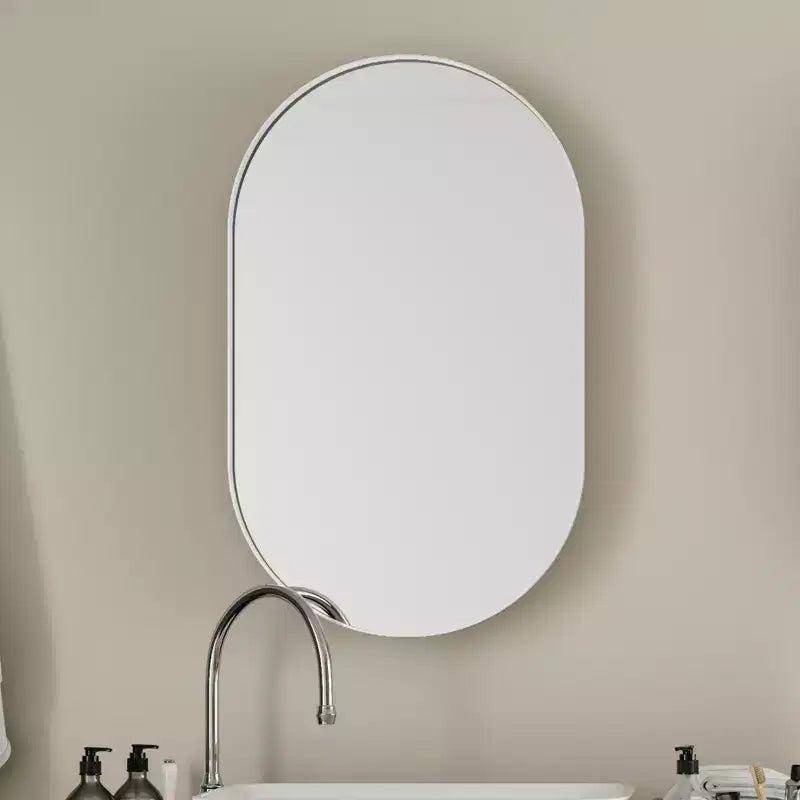 Armoire encastrée ovale 20x34 pouces, armoire murale de salle de bain à cadre métallique avec miroir et étagères réglables, miroir mural avec rangement pour salle de bain