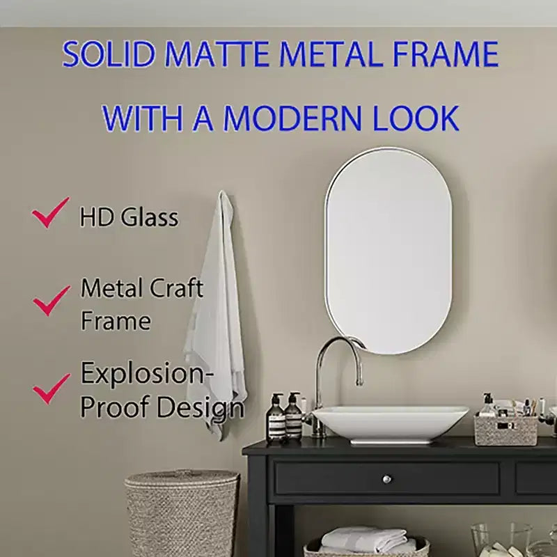 Armoire encastrée ovale 20x34 pouces, armoire murale de salle de bain à cadre métallique avec miroir et étagères réglables, miroir mural avec rangement pour salle de bain
