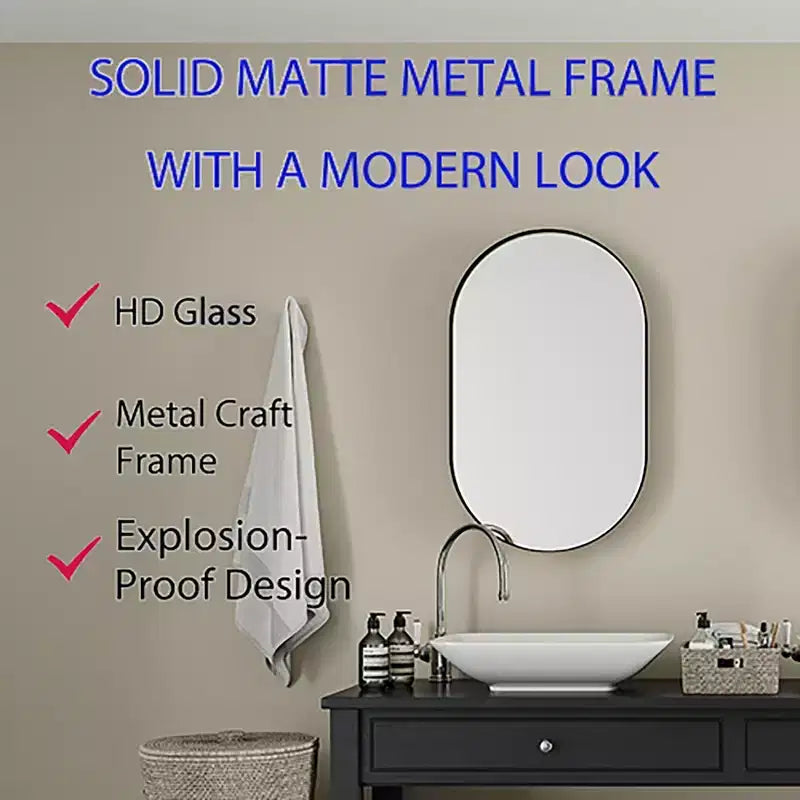 Armoire encastrée ovale 20x34 pouces, armoire murale de salle de bain à cadre métallique avec miroir et étagères réglables, miroir mural avec rangement pour salle de bain