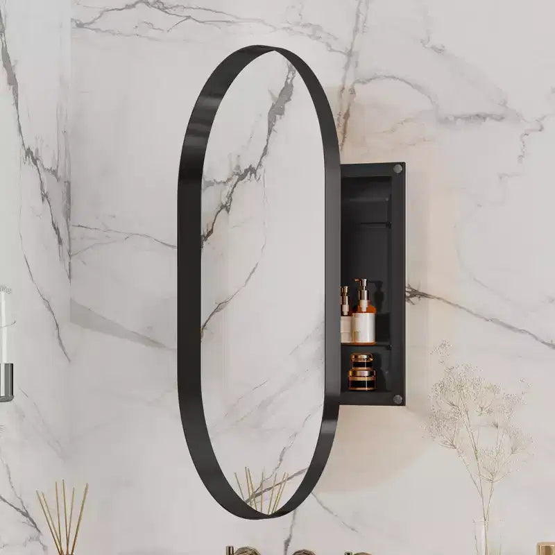 20x34 Inch Oval Recessed Cabinet, Metal Framed Bathroom Wall Cabinet with Mirror and Adjustable Shelves,Wall Mirror with Storage for Bathroom