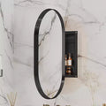 20x34 Inch Oval Recessed Cabinet, Metal Framed Bathroom Wall Cabinet with Mirror and Adjustable Shelves,Wall Mirror with Storage for Bathroom