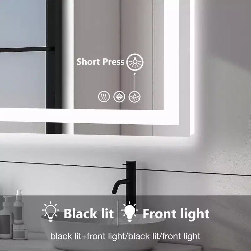 Miroir de salle de bain LED anti-buée Okak avec 2 sources de lumière et 3 modes d'éclairage, miroir mural antirouille pour salle de bain, salon, chambre à coucher, argent