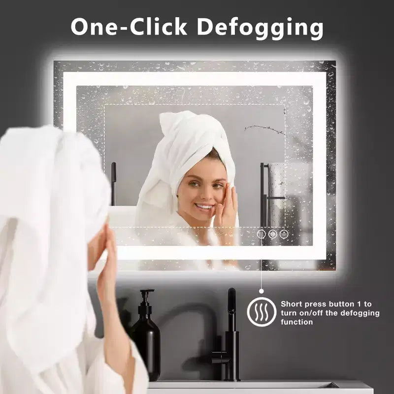 Miroir de salle de bain LED anti-buée Okak avec 2 sources de lumière et 3 modes d'éclairage, miroir mural antirouille pour salle de bain, salon, chambre à coucher, argent