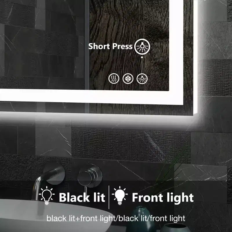 Miroir de salle de bain LED anti-buée Okak avec 2 sources de lumière et 3 modes d'éclairage, miroir mural antirouille pour salle de bain, salon, chambre à coucher, argent