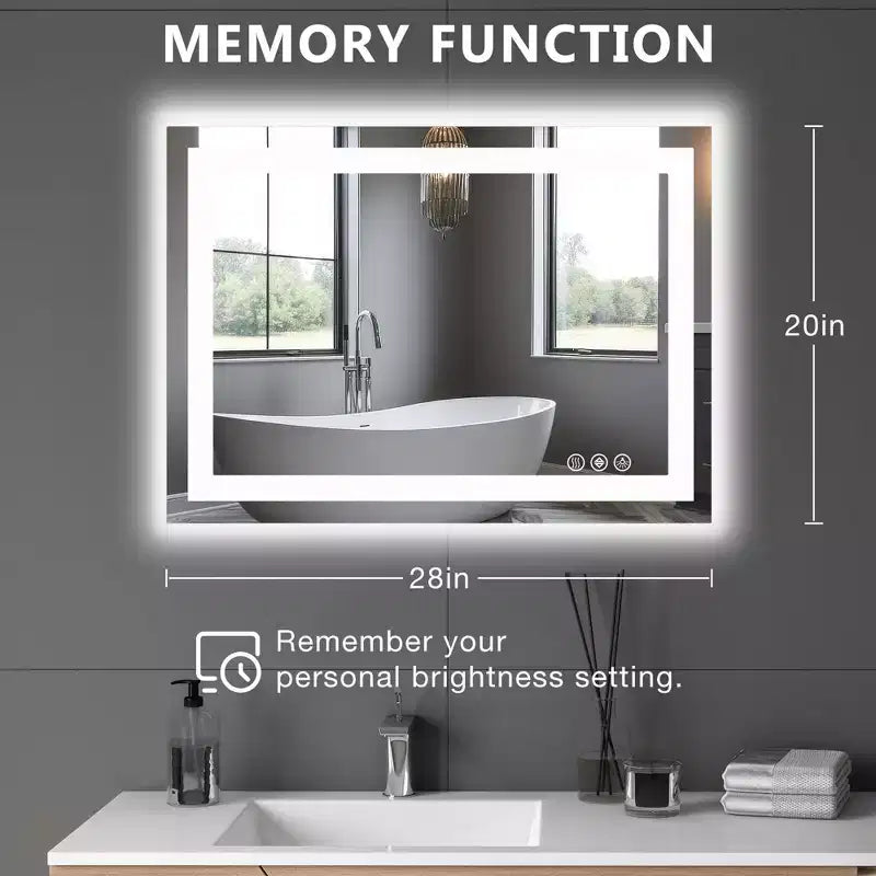 Miroir de salle de bain LED anti-buée Okak avec 2 sources de lumière et 3 modes d'éclairage, miroir mural antirouille pour salle de bain, salon, chambre à coucher, argent