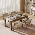 Dining table, farmhouse style, seats 4-6 people, 63 inches, rectangular, wooden, suitable for dining room and kitchen.