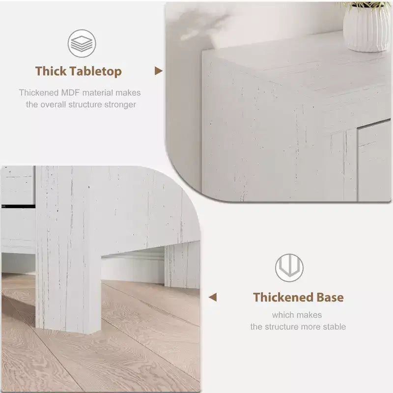 Meuble TV style ferme pour téléviseurs de 80 pouces, avec 6 tiroirs de rangement et une étagère pour haut-parleur, adapté aux salons et aux chambres.