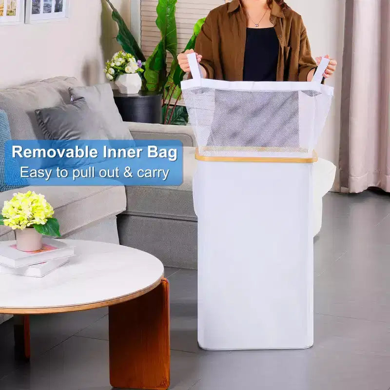 Panier à linge fin générique avec couvercle, panier à linge étroit. Panier à linge sale étroit 75L Blanc