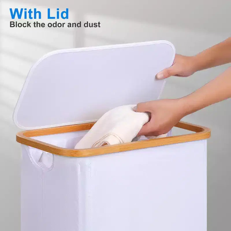 Panier à linge fin générique avec couvercle, panier à linge étroit. Panier à linge sale étroit 75L Blanc