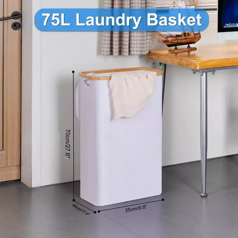 Panier à linge fin générique avec couvercle, panier à linge étroit. Panier à linge sale étroit 75L Blanc