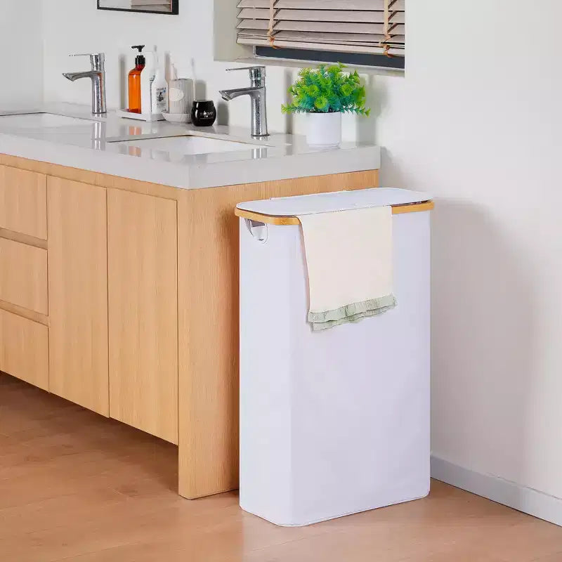 Panier à linge fin générique avec couvercle, panier à linge étroit. Panier à linge sale étroit 75L Blanc