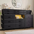 55 14-Drawer Dresser with Side Pocket & Shelves, Fabric Storage Chest with Sturdy Wood Top for Bedroom Organization