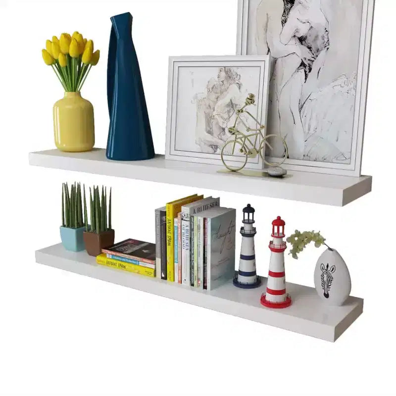 Lot de 4 étagères murales en MDF blanc mat, 100 cm de long