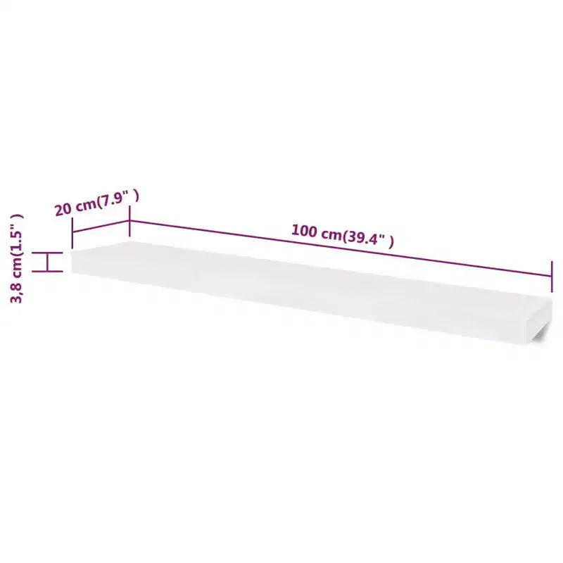 Lot de 4 étagères murales en MDF blanc mat, 100 cm de long
