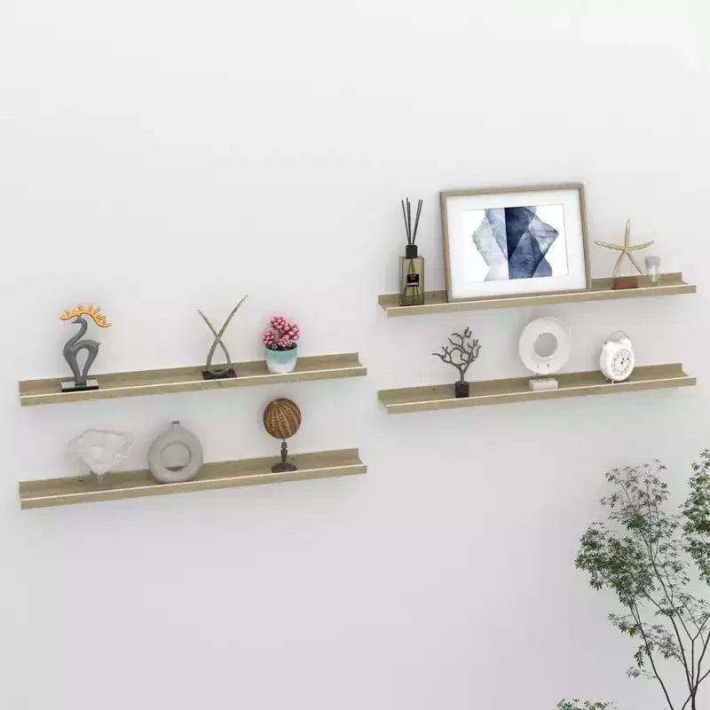 Wall Shelf Set of 4 White and Sonoma Oak MDF Medium