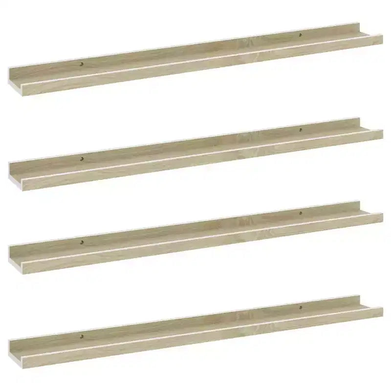 Étagère murale, lot de 4, MDF, blanc et chêne Sonoma, taille M