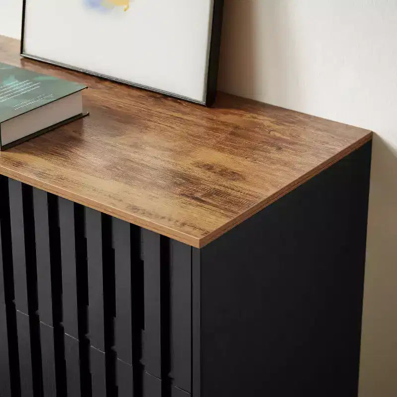 GDFStudio Paloma Commode moderne à 6 tiroirs à rayures et grille à lattes de 120 cm