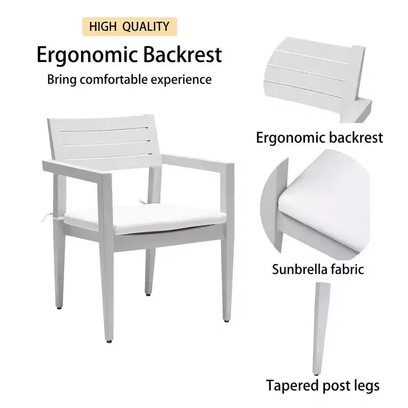 Lot de 4 chaises de salle à manger, chaises de patio extérieures en aluminium avec pieds fuselés et coussins, sièges d'extérieur pour jardin, véranda, cour, balcon