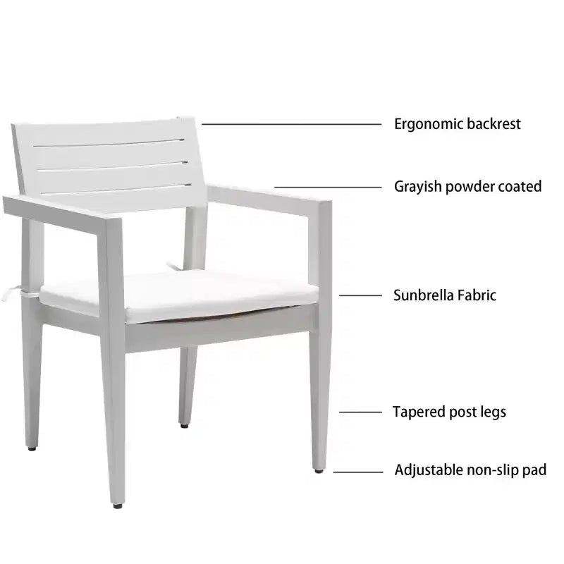 Lot de 4 chaises de salle à manger, chaises de patio extérieures en aluminium avec pieds fuselés et coussins, sièges d'extérieur pour jardin, véranda, cour, balcon