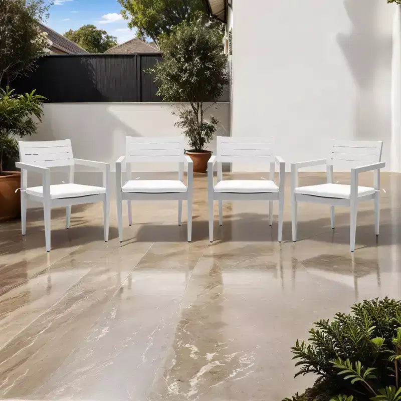 Lot de 4 chaises de salle à manger, chaises de patio extérieures en aluminium avec pieds fuselés et coussins, sièges d'extérieur pour jardin, véranda, cour, balcon