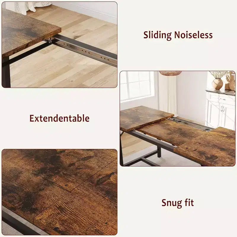 Ensemble table de salle à manger 3 pièces pour 4-6 personnes, grande table de cuisine extensible 120-160 cm avec 2 bancs rembourrés, marron