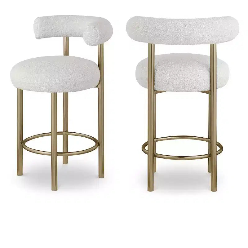 Meridian Furniture,Bordeaux Cream Boucle Fabric Stool, Set of 2