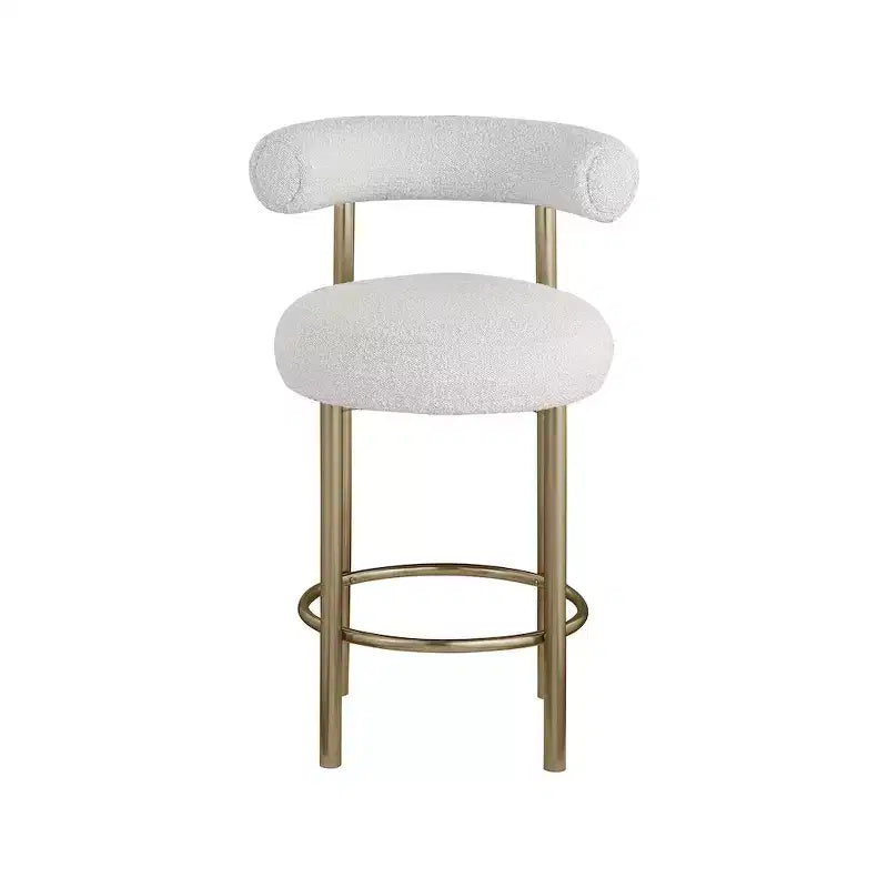 Meridian Furniture, Tabouret en tissu bouclé crème Bordeaux, Lot de 2