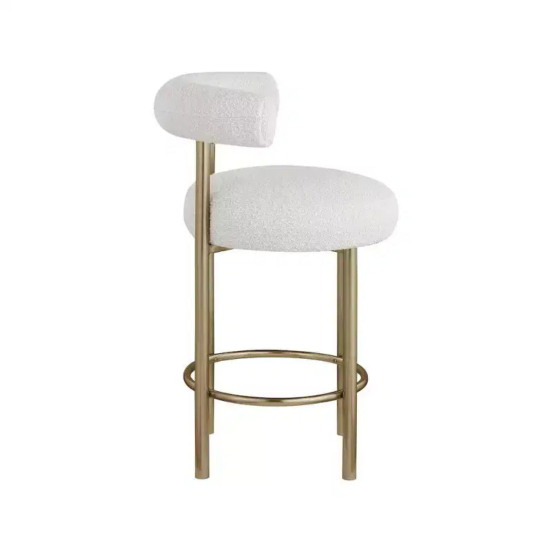 Meridian Furniture, Tabouret en tissu bouclé crème Bordeaux, Lot de 2