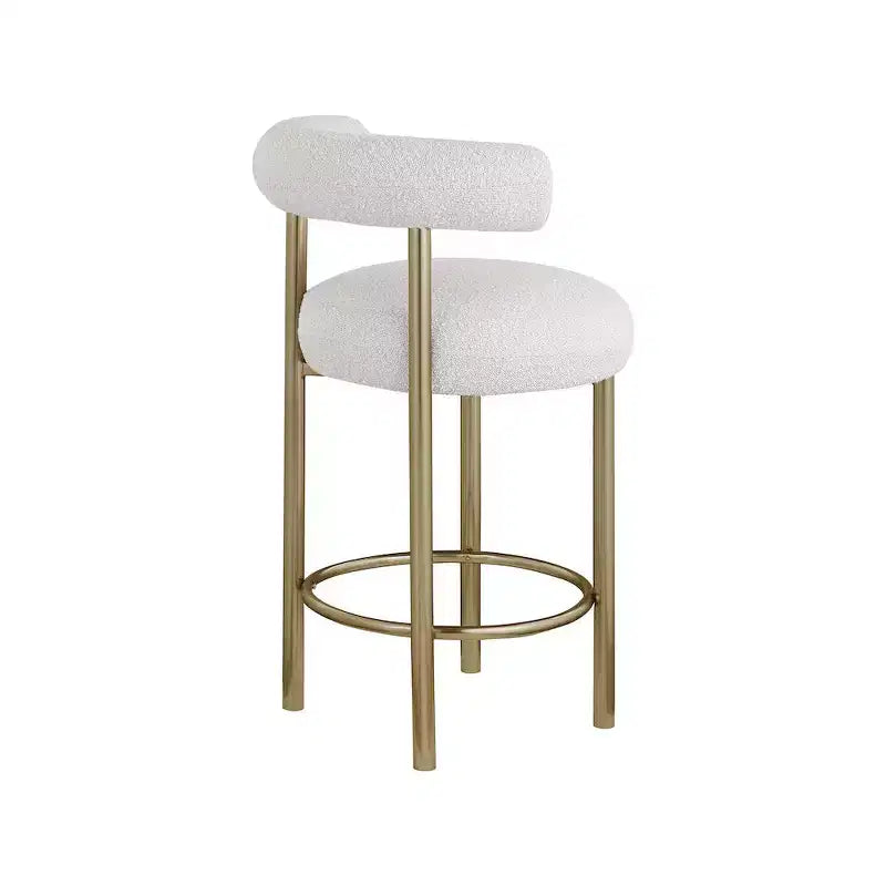 Meridian Furniture, Tabouret en tissu bouclé crème Bordeaux, Lot de 2