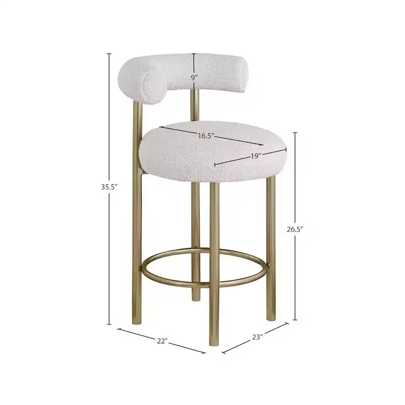 Meridian Furniture, Tabouret en tissu bouclé crème Bordeaux, Lot de 2