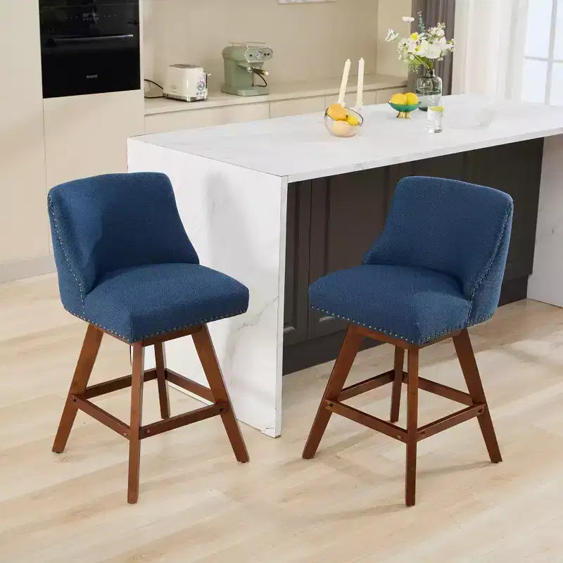 Lot de 2 tabourets de bar pivotants Okak 26H rembourrés à hauteur de comptoir, tabourets de comptoir en bois pour îlot de cuisine et salle à manger