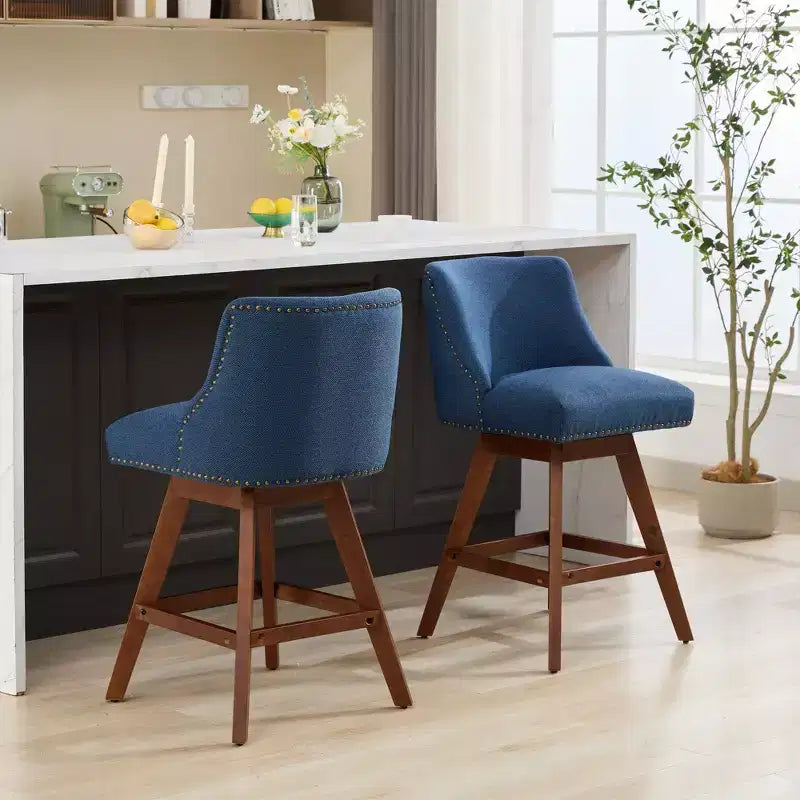 Lot de 2 tabourets de bar pivotants Okak 26H rembourrés à hauteur de comptoir, tabourets de comptoir en bois pour îlot de cuisine et salle à manger
