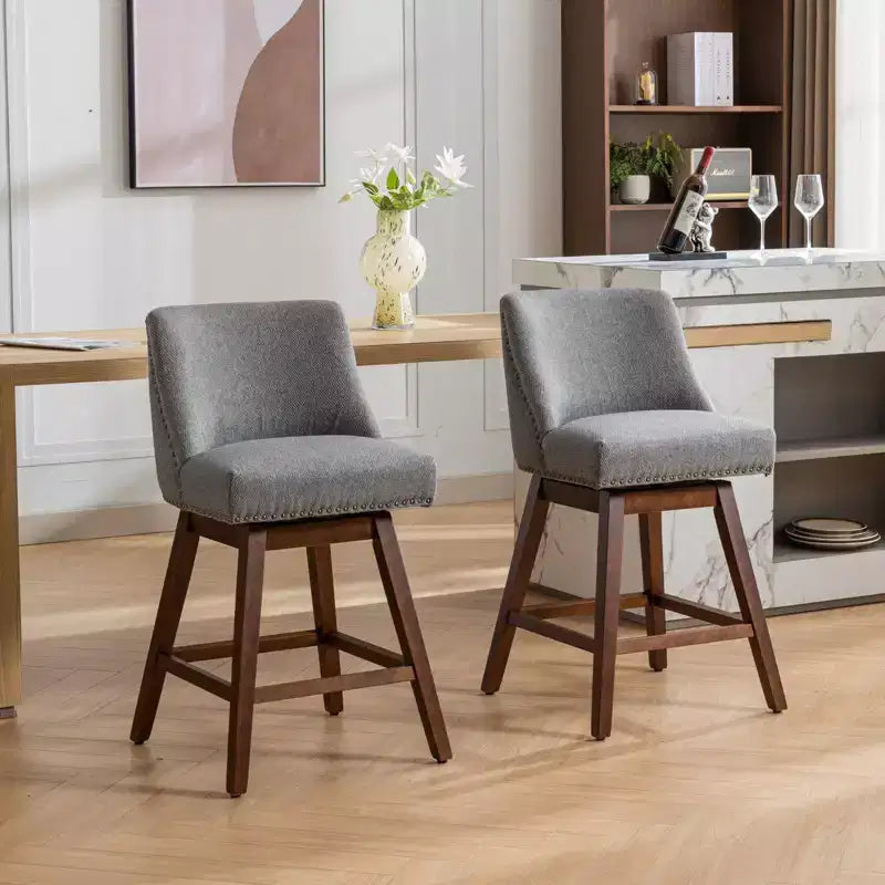 Lot de 2 tabourets de bar pivotants Okak 26H rembourrés à hauteur de comptoir, tabourets de comptoir en bois pour îlot de cuisine et salle à manger