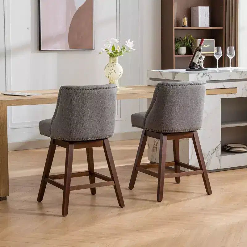 Lot de 2 tabourets de bar pivotants Okak 26H rembourrés à hauteur de comptoir, tabourets de comptoir en bois pour îlot de cuisine et salle à manger