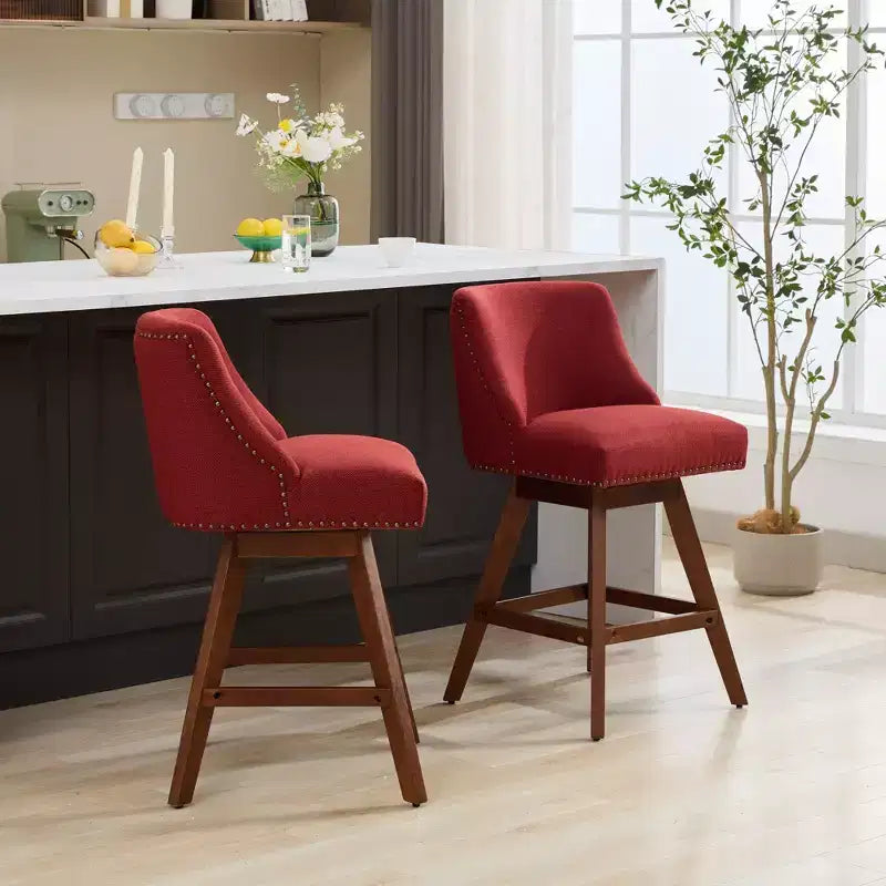 Lot de 2 tabourets de bar pivotants Okak 26H rembourrés à hauteur de comptoir, tabourets de comptoir en bois pour îlot de cuisine et salle à manger