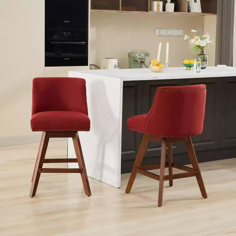 Lot de 2 tabourets de bar pivotants Okak 26H rembourrés à hauteur de comptoir, tabourets de comptoir en bois pour îlot de cuisine et salle à manger