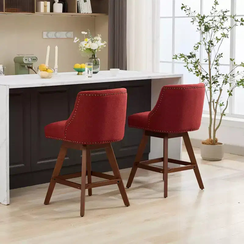 Lot de 2 tabourets de bar pivotants Okak 26H rembourrés à hauteur de comptoir, tabourets de comptoir en bois pour îlot de cuisine et salle à manger