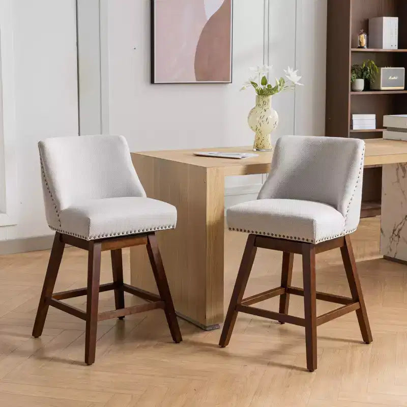 Lot de 2 tabourets de bar pivotants Okak 26H rembourrés à hauteur de comptoir, tabourets de comptoir en bois pour îlot de cuisine et salle à manger