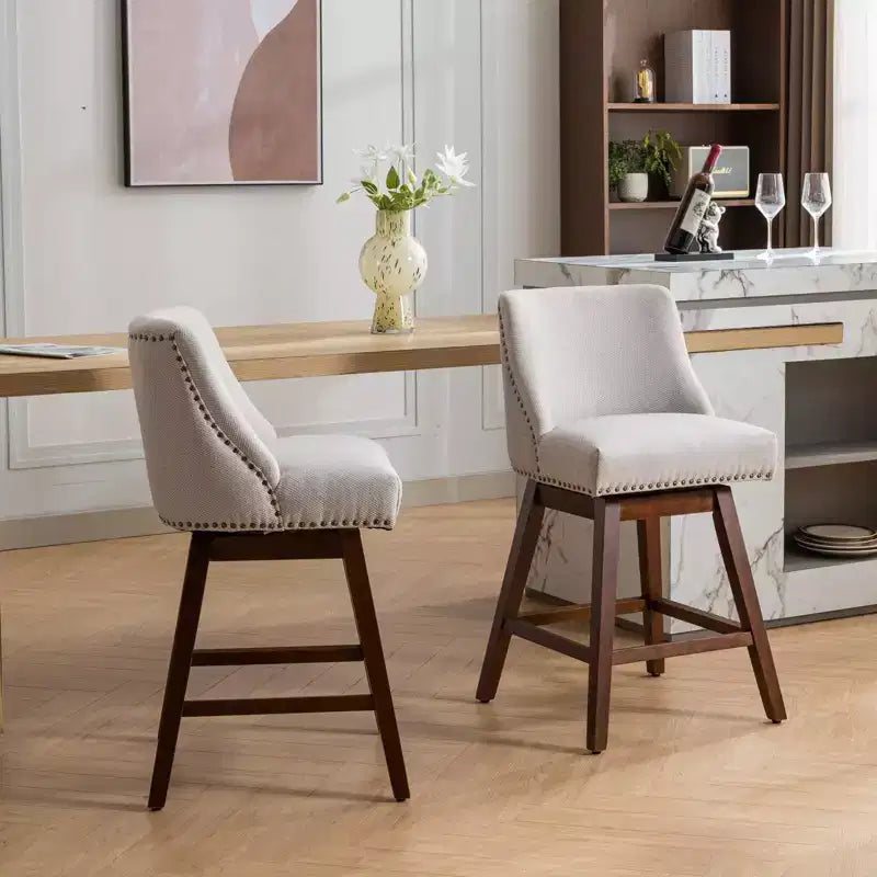 Lot de 2 tabourets de bar pivotants Okak 26H rembourrés à hauteur de comptoir, tabourets de comptoir en bois pour îlot de cuisine et salle à manger