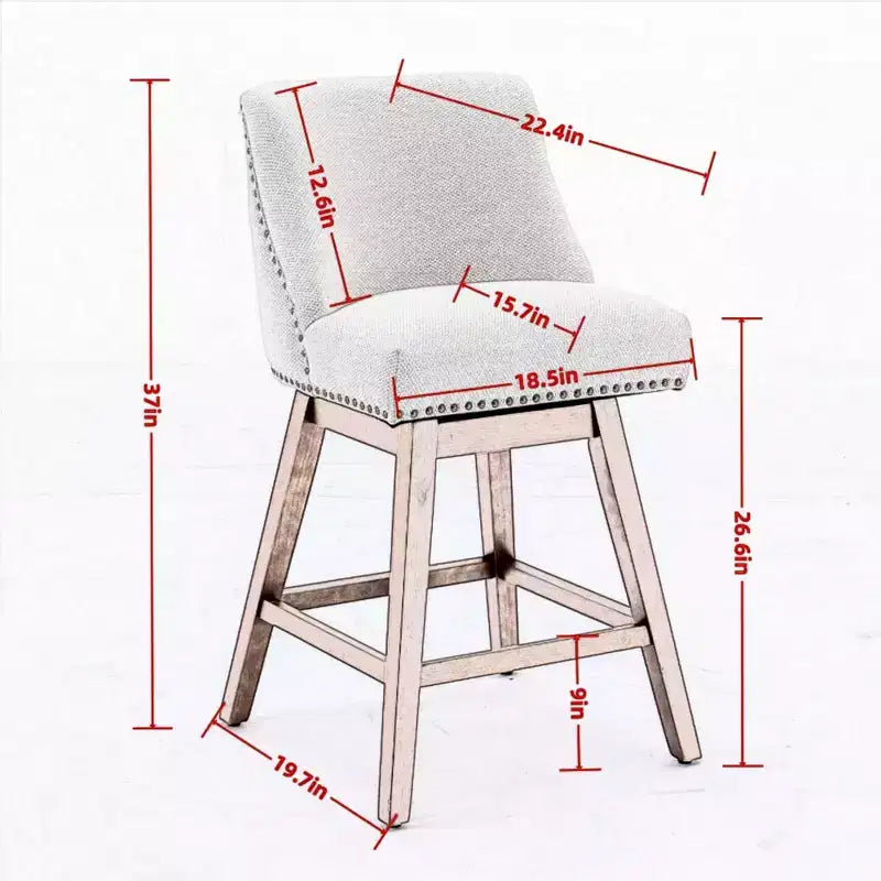 Lot de 2 tabourets de bar pivotants Okak 26H rembourrés à hauteur de comptoir, tabourets de comptoir en bois pour îlot de cuisine et salle à manger