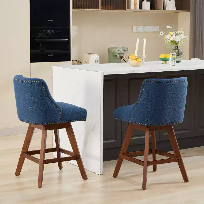 Lot de 2 tabourets de bar pivotants Okak 26H rembourrés à hauteur de comptoir, tabourets de comptoir en bois pour îlot de cuisine et salle à manger