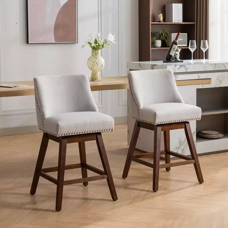 Okak 26H Swivel Upholstered Counter Height Bar Stools Set of 2, Wooden Counter Stools for Kitchen Island & Dining Room