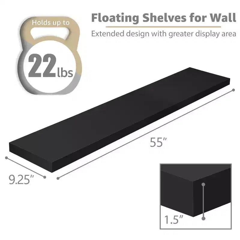 Lot de 3 étagères murales flottantes Sorbus de 140 cm – pour salle de bain, décoration murale pour chambre, cuisine, salon, rangement de livres
