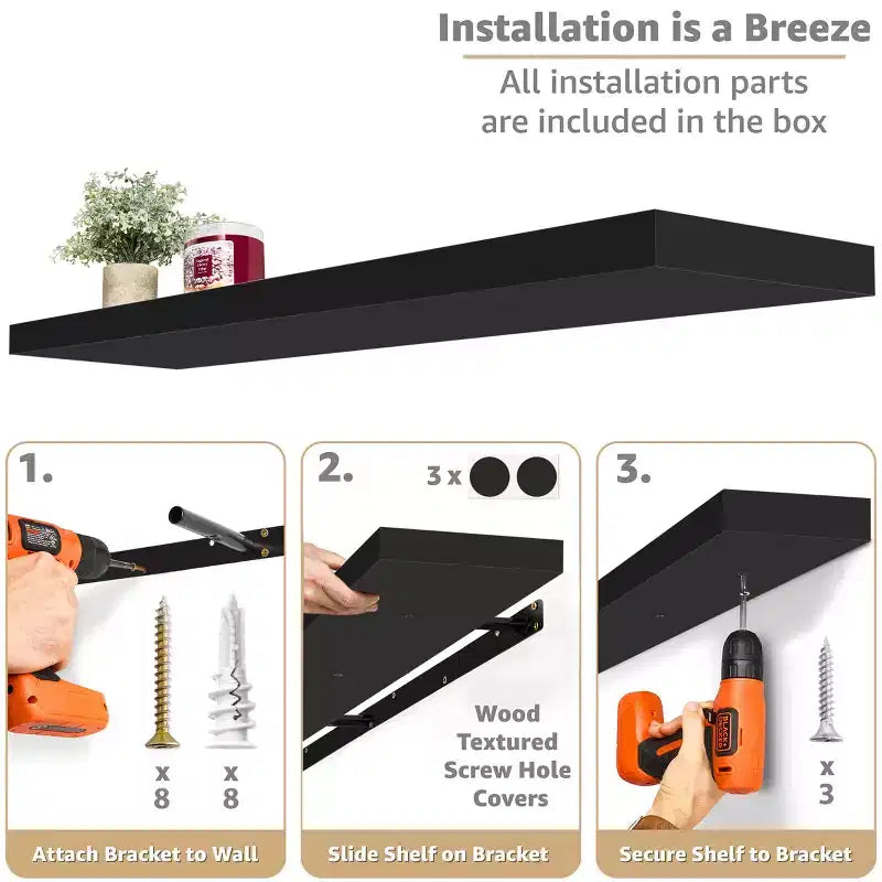 Lot de 3 étagères murales flottantes Sorbus de 140 cm – pour salle de bain, décoration murale pour chambre, cuisine, salon, rangement de livres