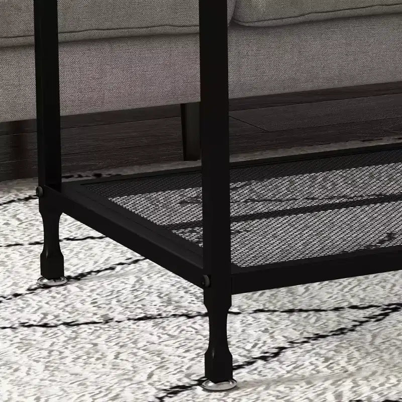 Table Basse à 2 Niveaux avec Étagère Grille, Table de Salon Structure Métallique,