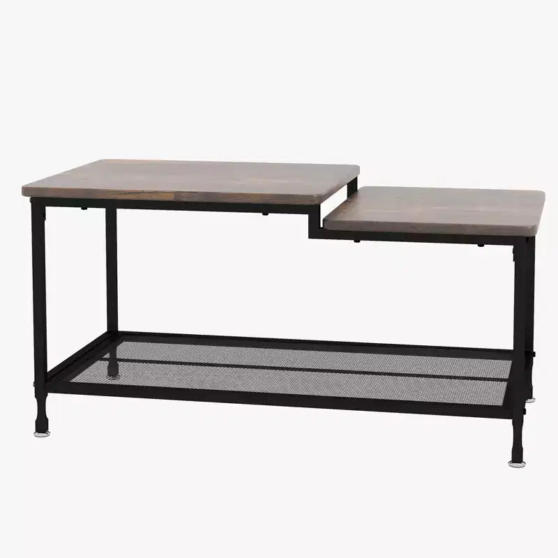 Table Basse à 2 Niveaux avec Étagère Grille, Table de Salon Structure Métallique,