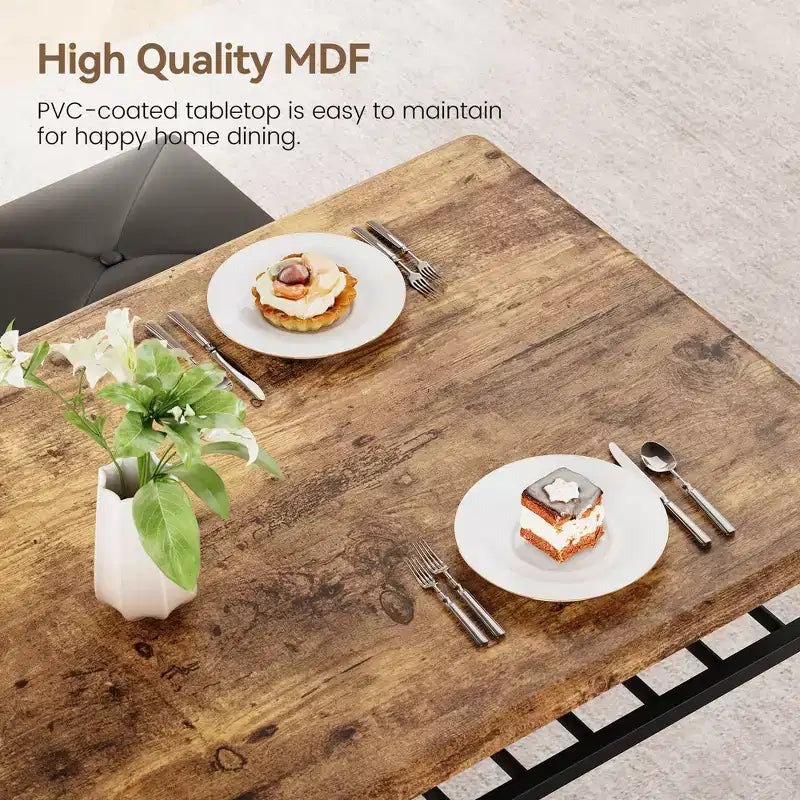 Ensemble de salle à manger moderne pour 4 personnes, plateau en bois, 2 chaises rembourrées, 1 banc, cadre métallique, pour petits espaces, appartements, restaurants