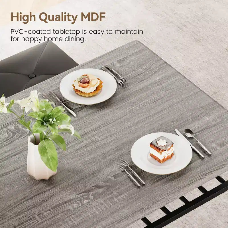 Ensemble de salle à manger moderne pour 4 personnes, plateau en bois, 2 chaises rembourrées, 1 banc, cadre métallique, pour petits espaces, appartements, restaurants