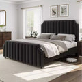 GustoWave King Bed Frame with Headboard & Footboard,Upholstered Platform Bed Frame King Size,Strong Wooden Slats Support No Box Spring Needed, Black