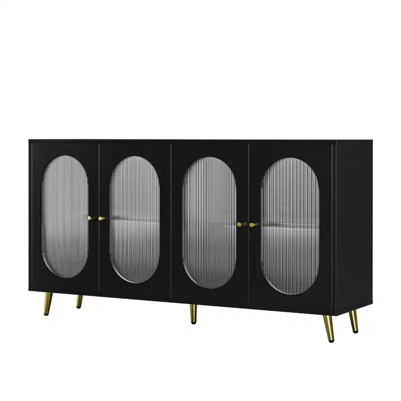 JVNOXK Buffet moderne décoratif 152 cm, Panneaux de porte en acrylique, Conception de rangement partitionné Armoire de cuisine autoportante, Noir